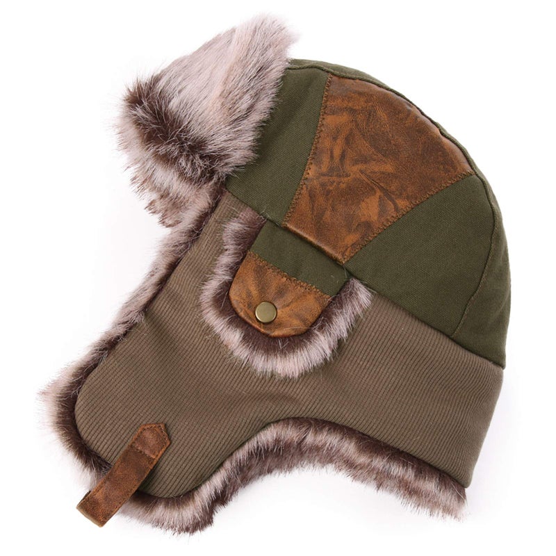 Comhats Winter Trapper Hat for Men Faux Fur Ear Flaps Cold Weather Hunting Russian Ushanka Bomber Aviator Trooper Hats Windproof Warm Army Green Large L - Image 1